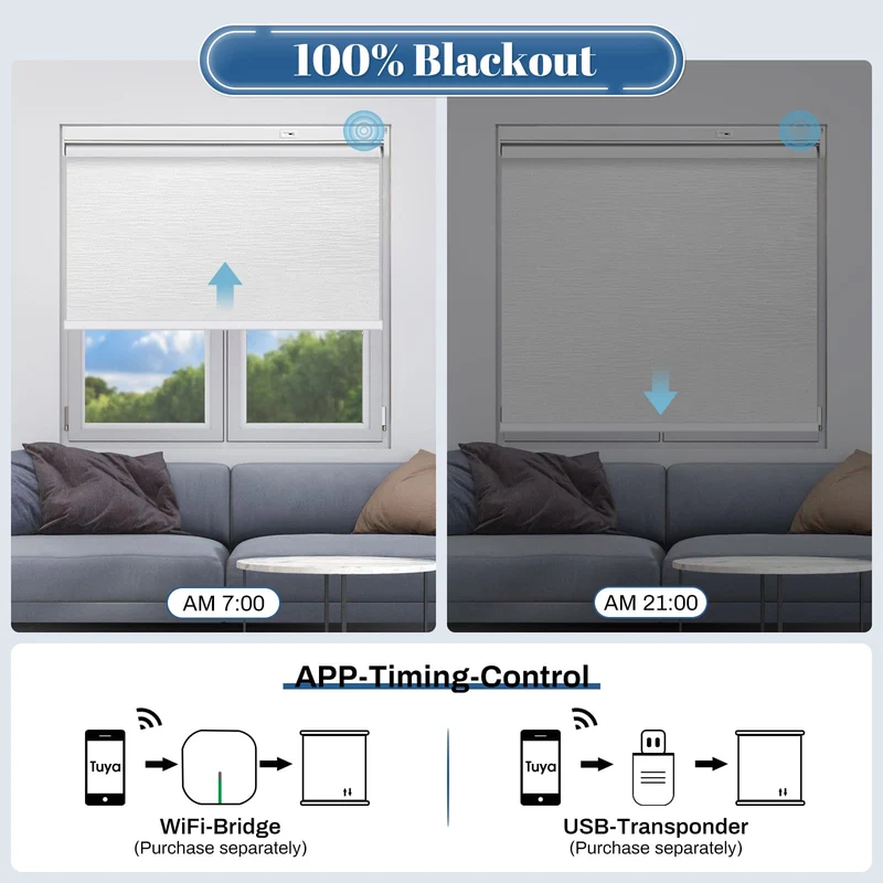 Motorized | Blackout | Rechargeable | Roller Shades | Textured Fabric | Customizable
