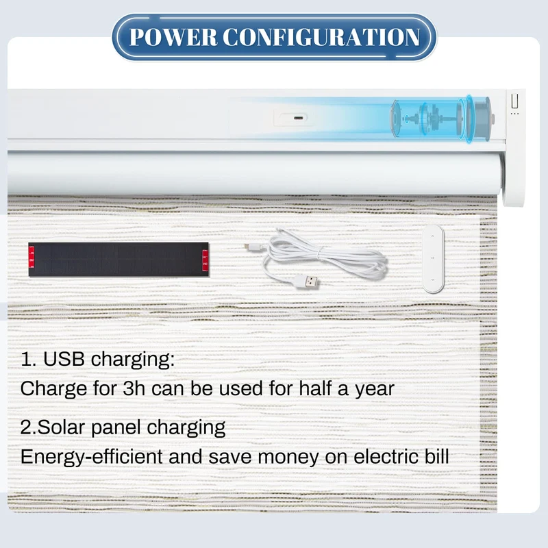 Motorized | Blackout | Rechargeable | Roller Shades | Textured Fabric | Customizable