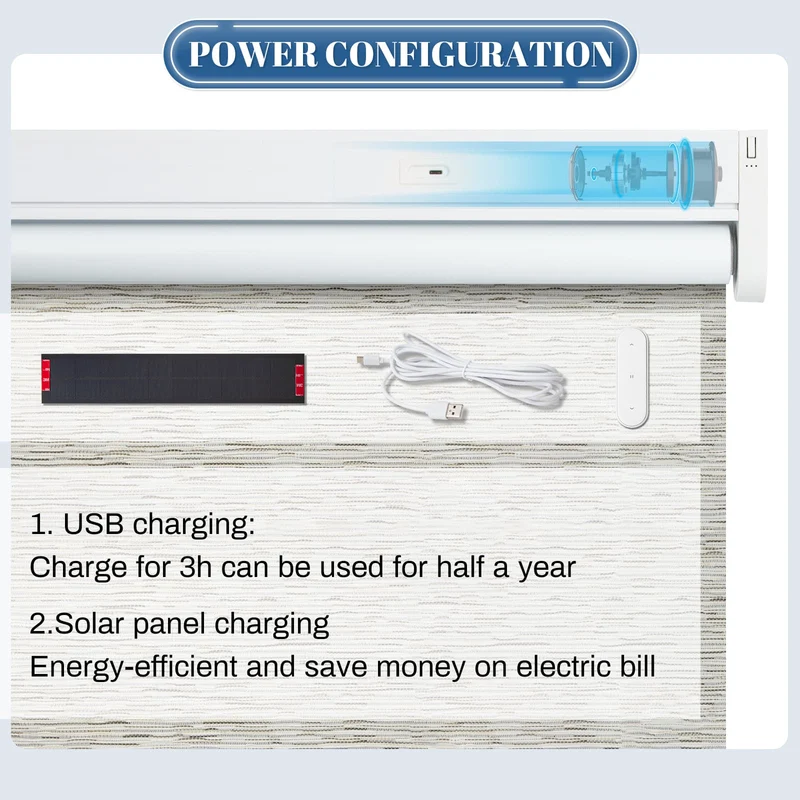 Motorized | Blackout | Rechargeable | Roller Shades | Textured Fabric | Customizable