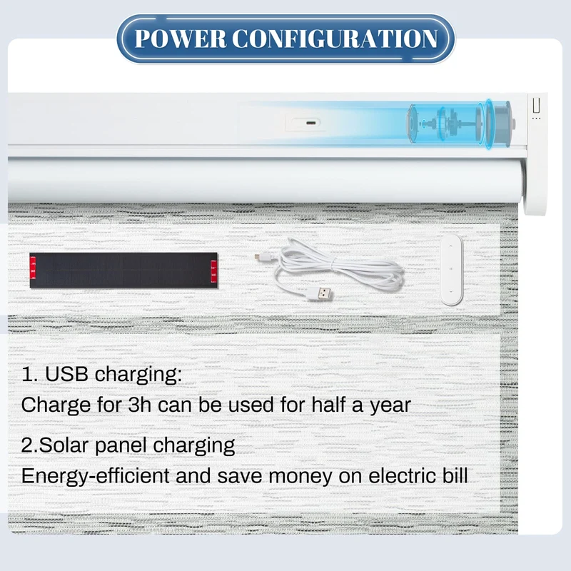 Motorized | Blackout | Rechargeable | Roller Shades | Textured Fabric | Customizable