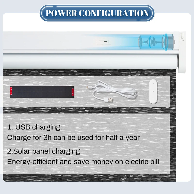 Motorized | Blackout | Rechargeable | Roller Shades | Textured Fabric | Customizable