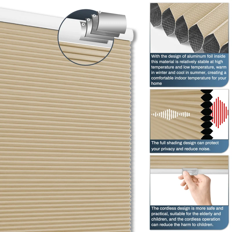 Cordless | Blackout | Free-Stop | Cellular Shades | Beige