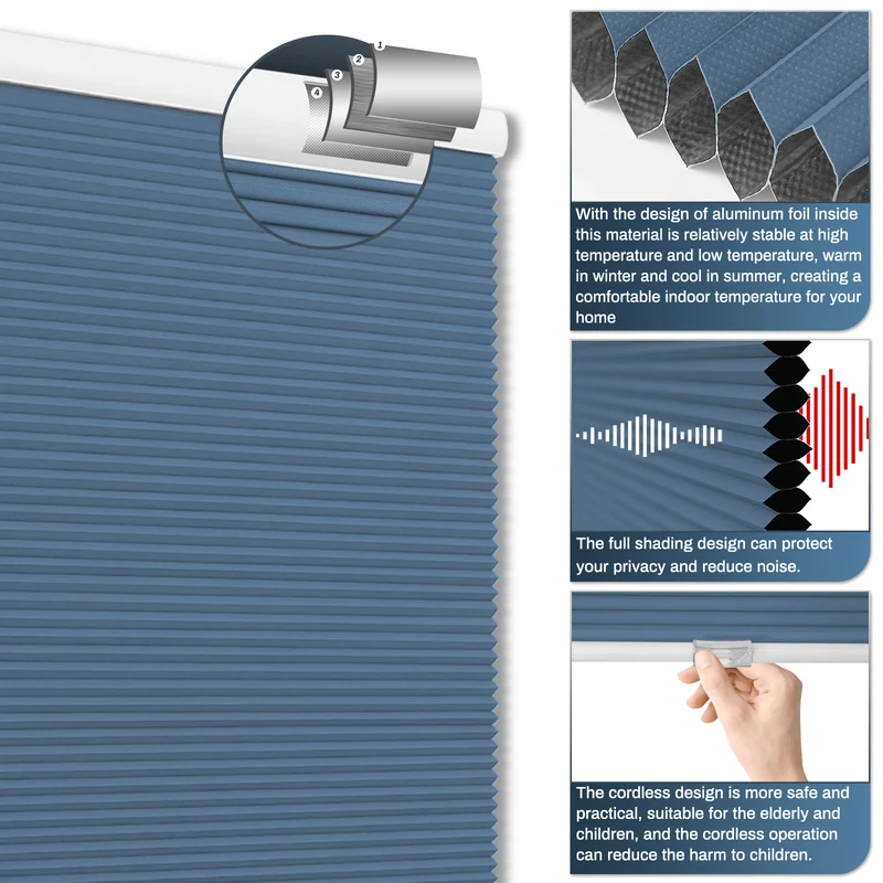 Cordless | Blackout | Free-Stop | Cellular Shades | Blue