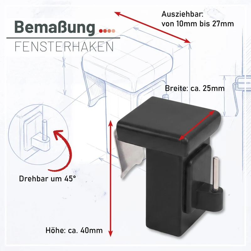 Fensterhaken Schwarz Universal