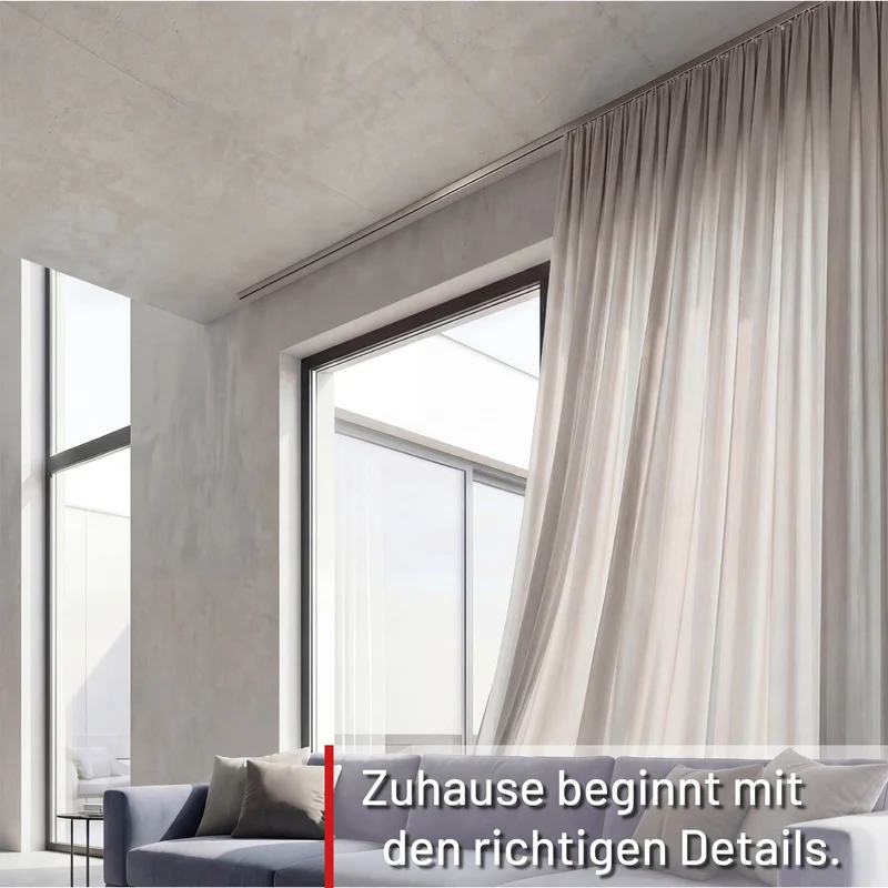 Gardinenschiene Innenlauf auf Maß 1-läufig Edelstahl-optik Serie Square