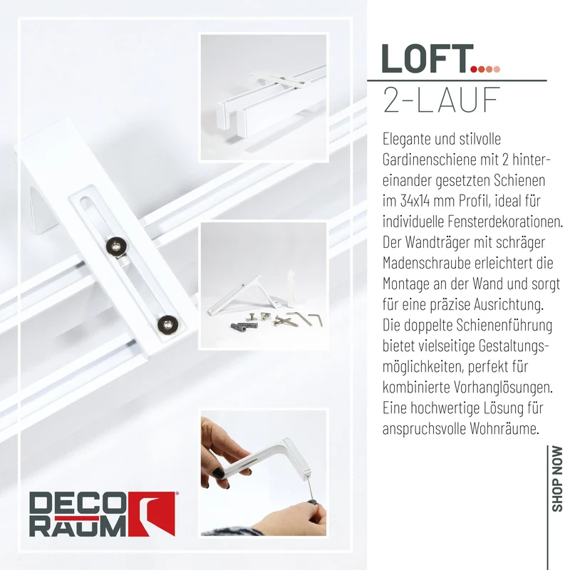 Gardinenschiene Innenlauf auf Maß 2-läufig Weiß - Serie Loft
