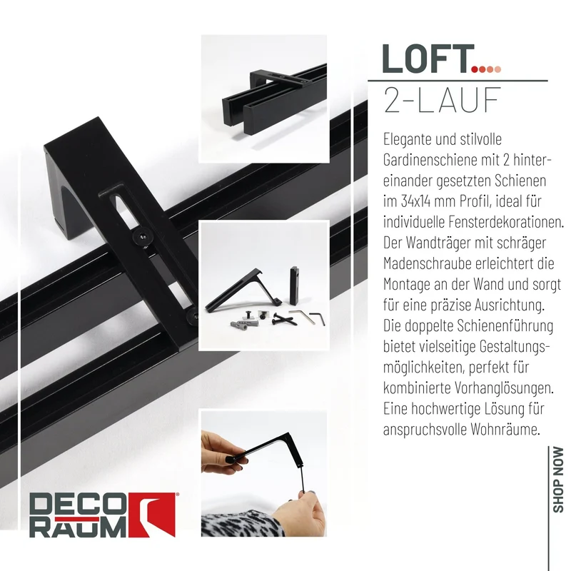 Gardinenschiene Innenlauf auf Maß 2-läufig Schwarz - Serie Loft