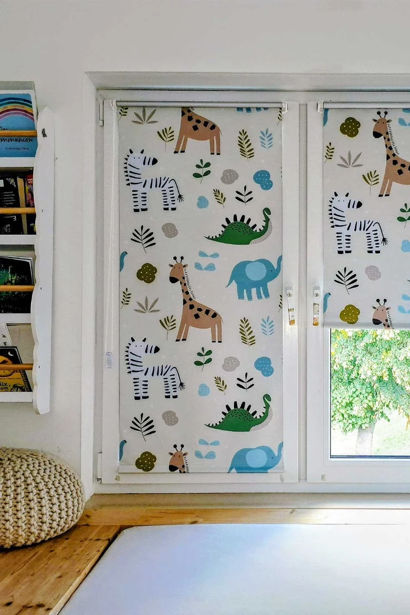 Stoffmuster Thermo Klemmfix-Seitenzugrollo Verdunklung mit Motiv Zoo