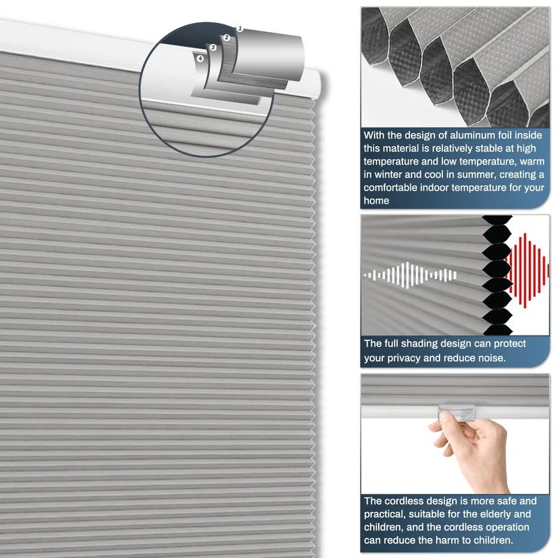 Cordless | Blackout | Free-Stop | Cellular Shades | Gray