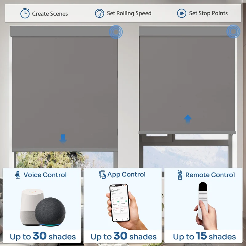 Motorized | Blackout | Rechargeable | Roller Shades | with Cassette | Colored Fabric | Customizable