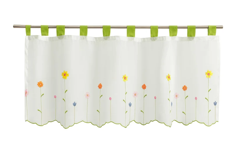 Scheibengardine bestickt Blumen Schlaufen Bistrogardine Panneaux HxB 48x140cm