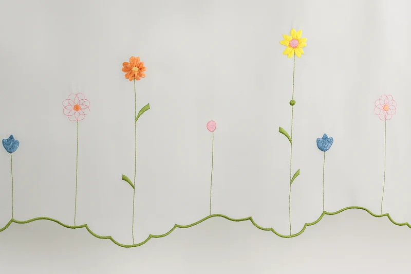Scheibengardine bestickt Blumen Schlaufen Bistrogardine Panneaux HxB 48x140cm