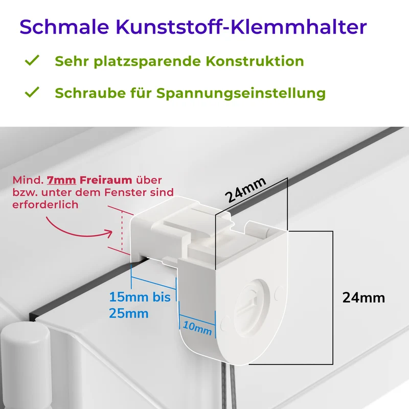 4x-Set Schmale Klemmfix-Halter zum Anklemmen von verspannten Plissees am Fensterrahmen