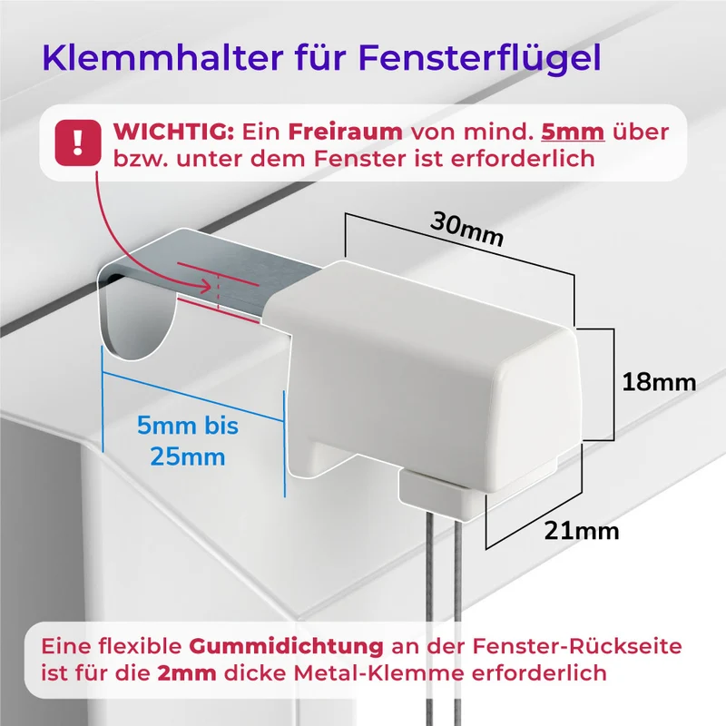 4x-Set Platzsparender Metall-Klemmfix-Halter zum Anklemmen von verspannten Plissees am Fensterflügel