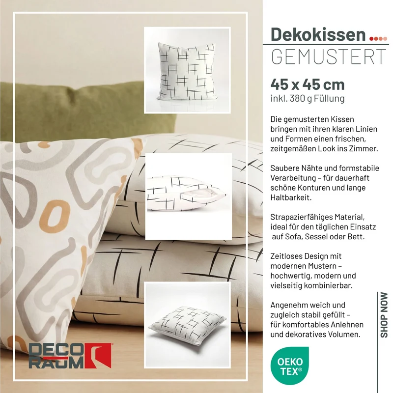 Dekokissen Stripe 45x45 cm mit Füllung | OEKO-TEX®