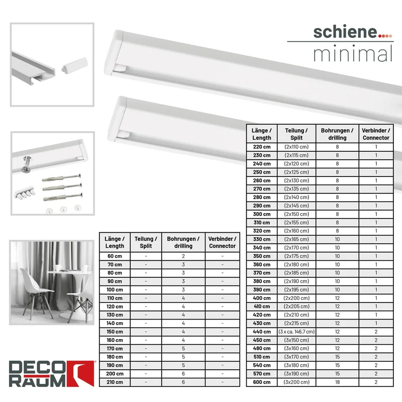Gardinenschiene Innenlauf auf Maß 1-läufig Weiß - Serie Minimal