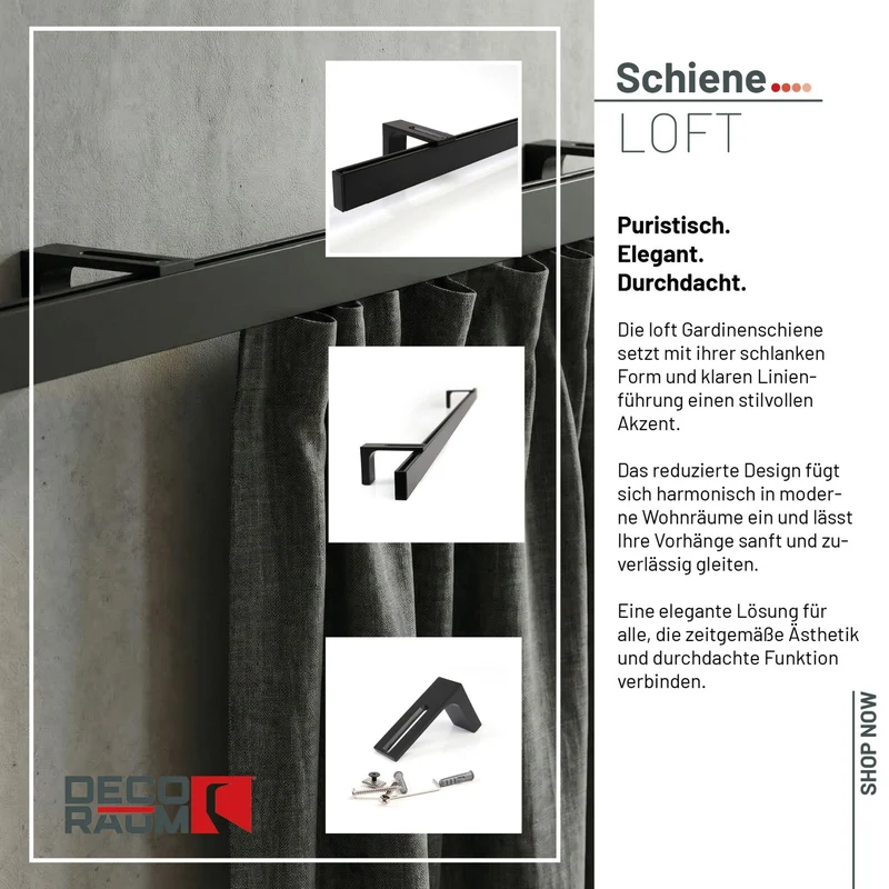 Gardinenschiene Innenlauf auf Maß 1-läufig Schwarz - Serie Loft