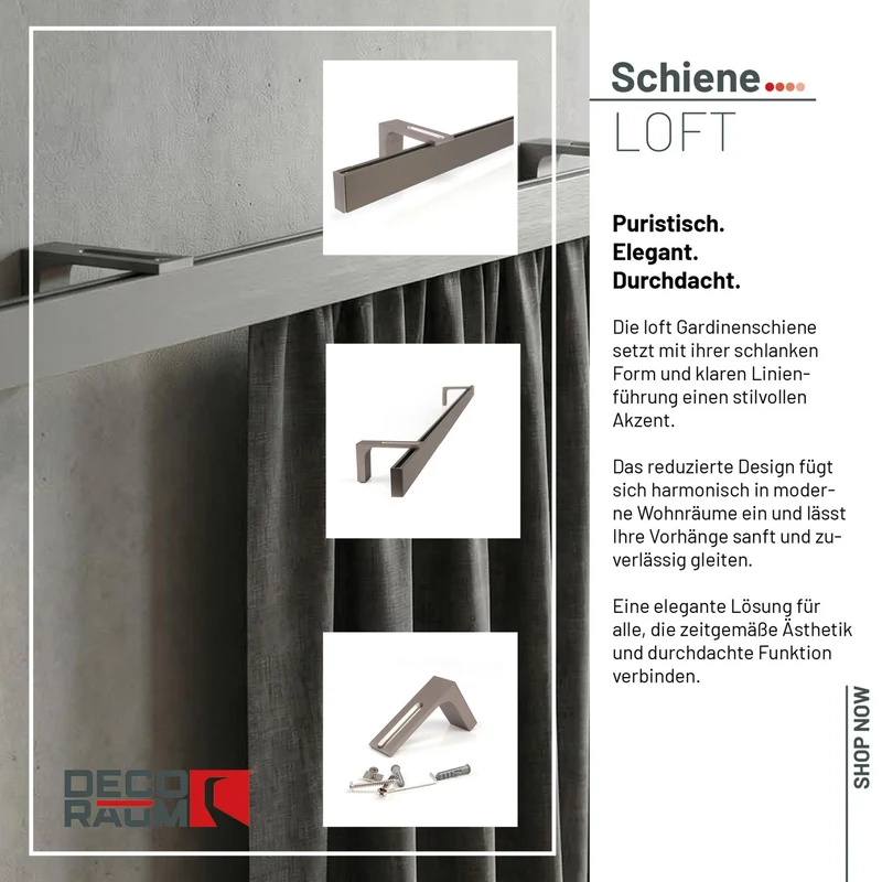 Gardinenschiene Innenlauf auf Maß 1-läufig Edelstahl-optik - Serie Loft