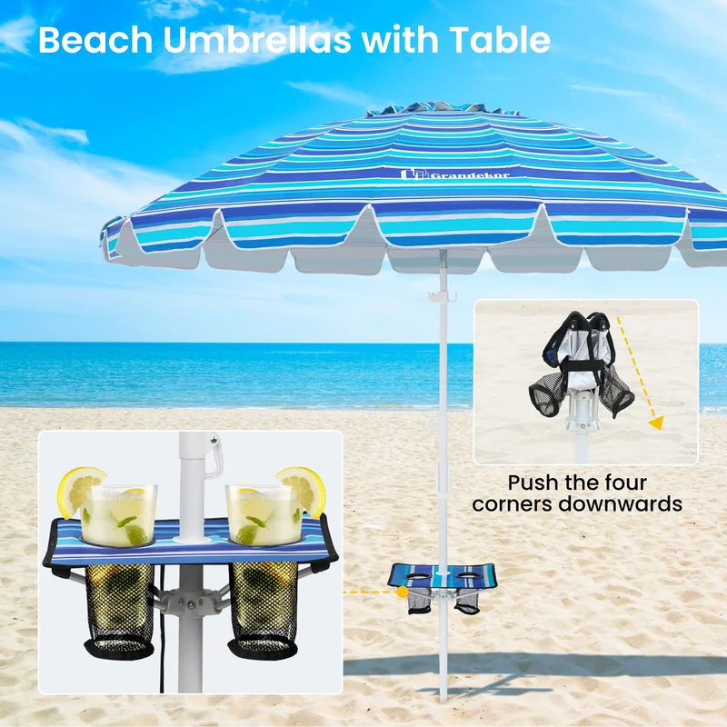 8.5ft | Built-in Table Tray & Hook | Beach Umbrella