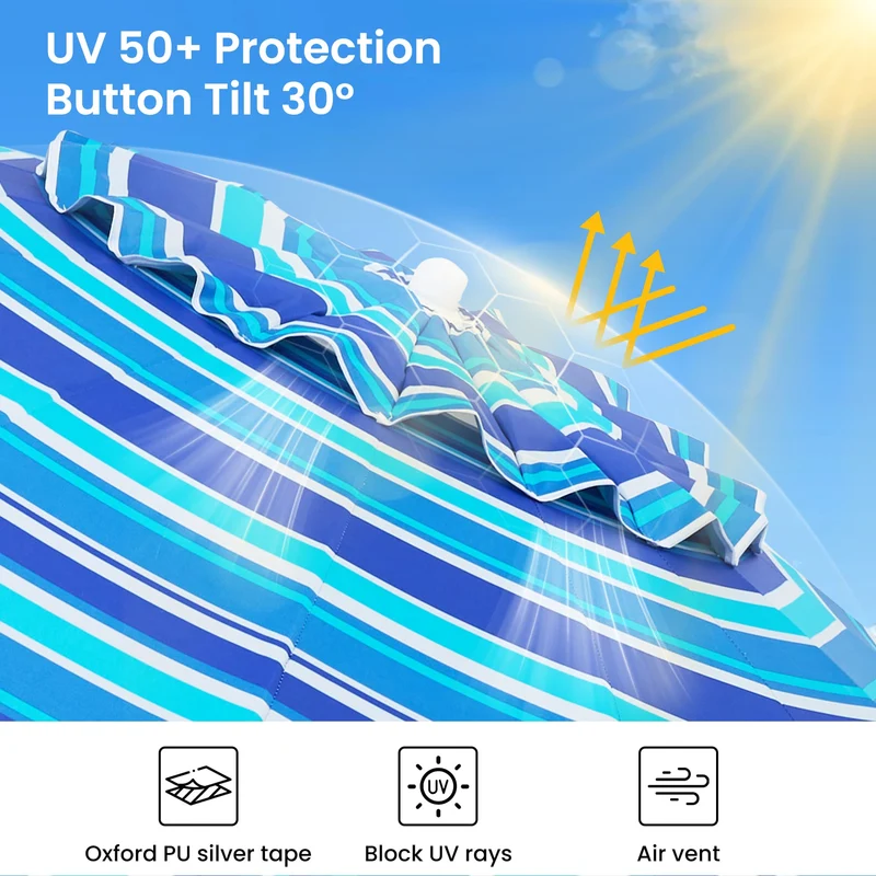8.5ft | Built-in Table Tray & Hook | Beach Umbrella