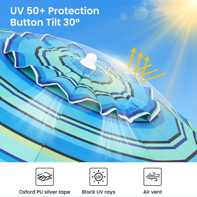 8.5ft | Built-in Table Tray & Hook | Beach Umbrella