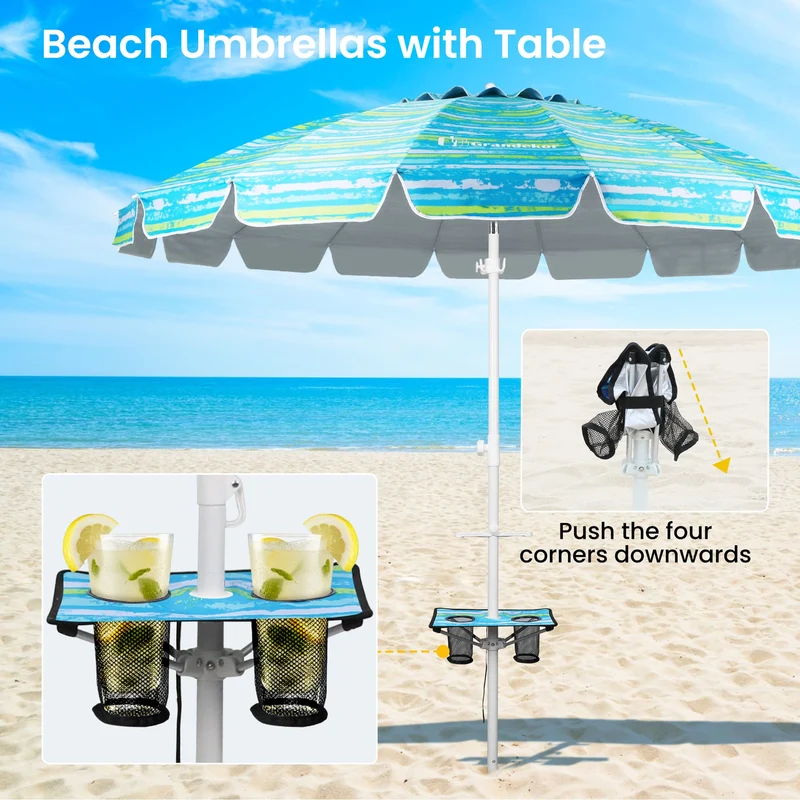 8.5ft | Built-in Table Tray & Hook | Beach Umbrella