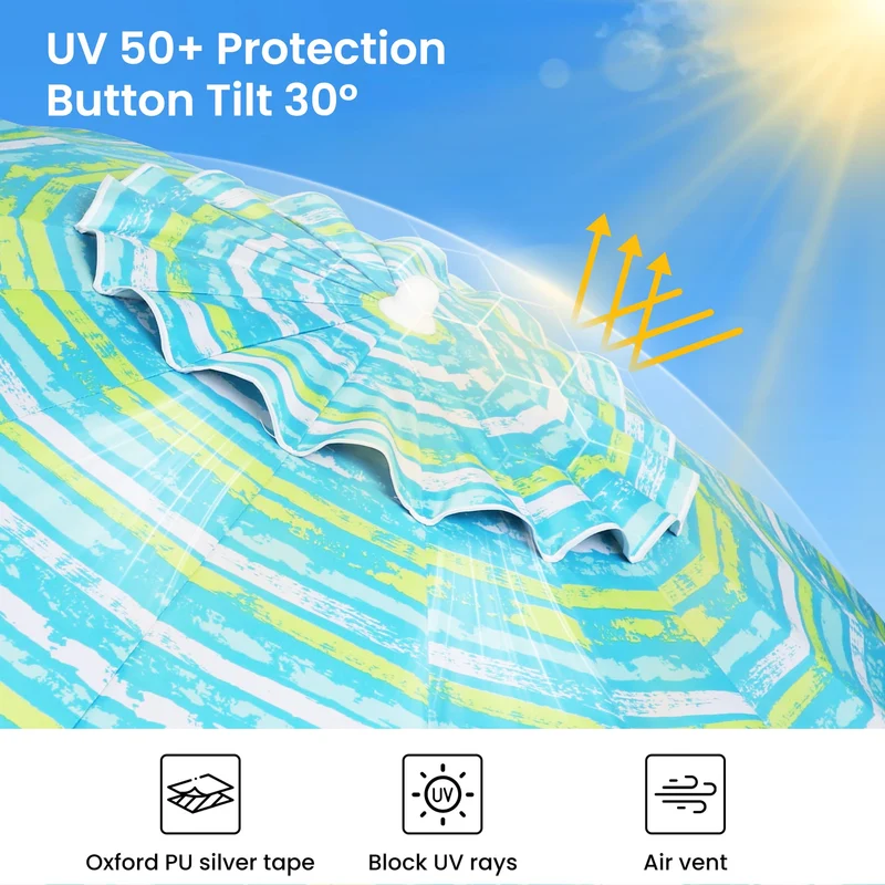 8.5ft | Built-in Table Tray & Hook | Beach Umbrella