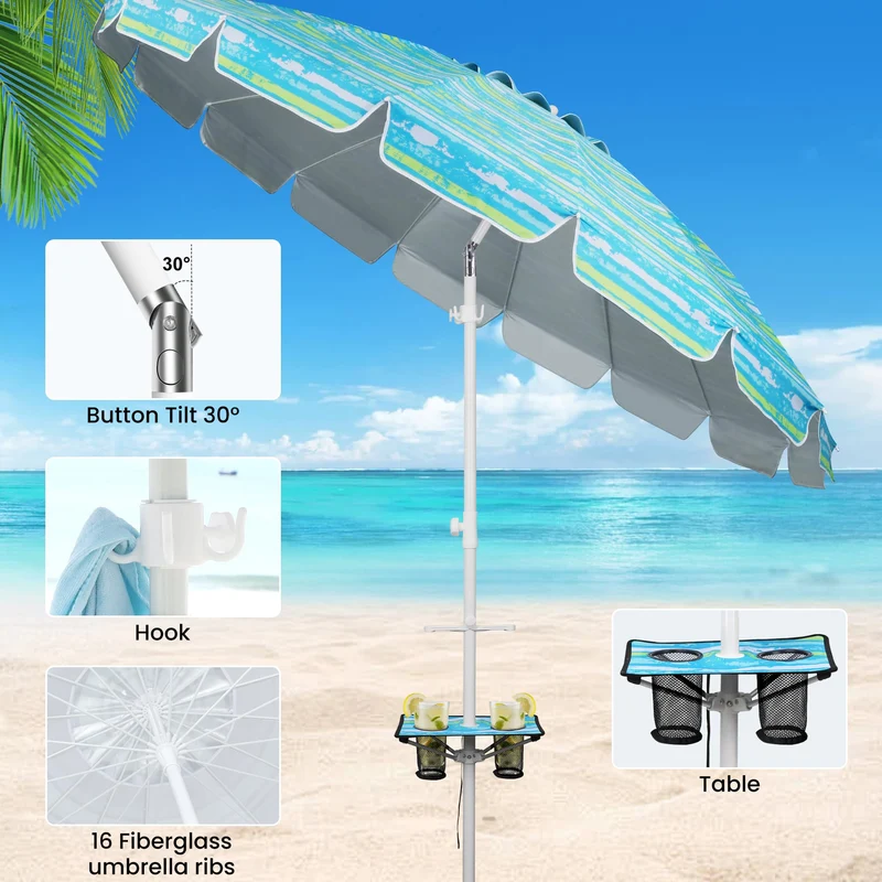 8.5ft | Built-in Table Tray & Hook | Beach Umbrella