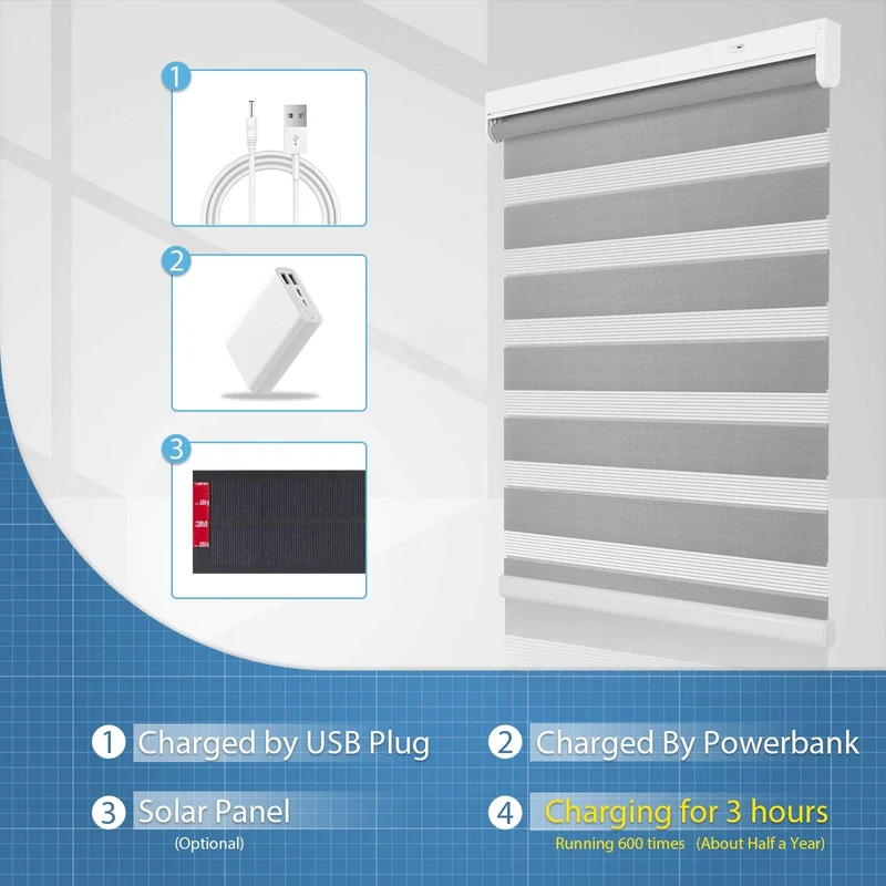 Motorized | Light Filtering | Rechargeable | Zebra Shades | Customizable