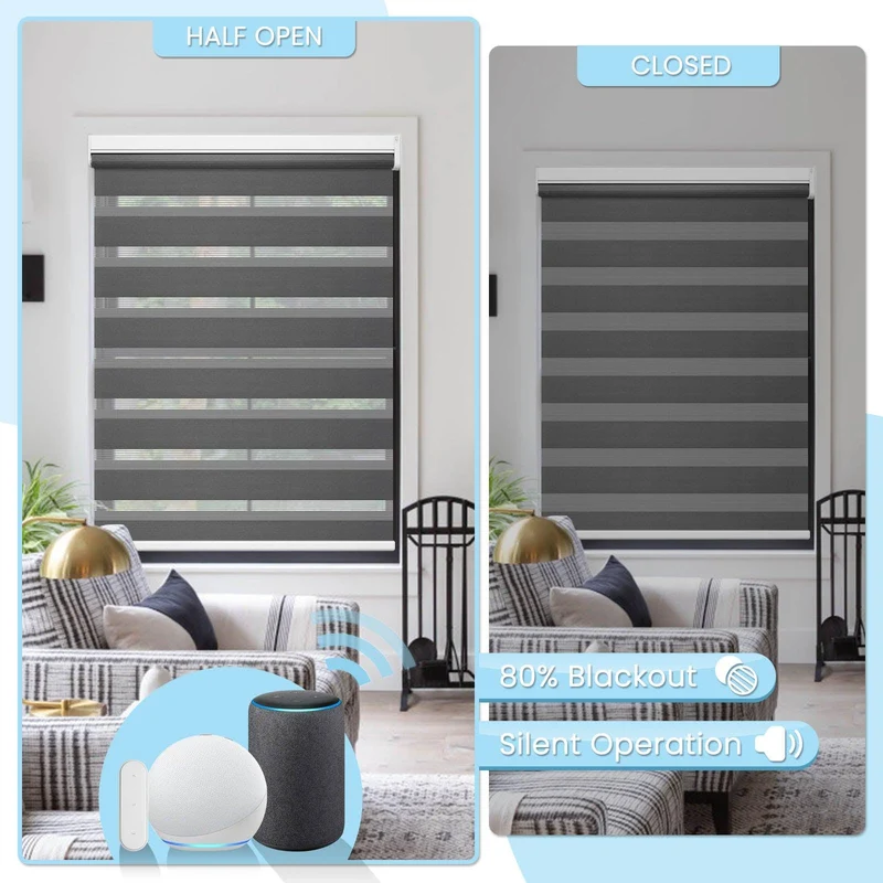 Motorized | Light Filtering | Rechargeable | Zebra Shades | Customizable