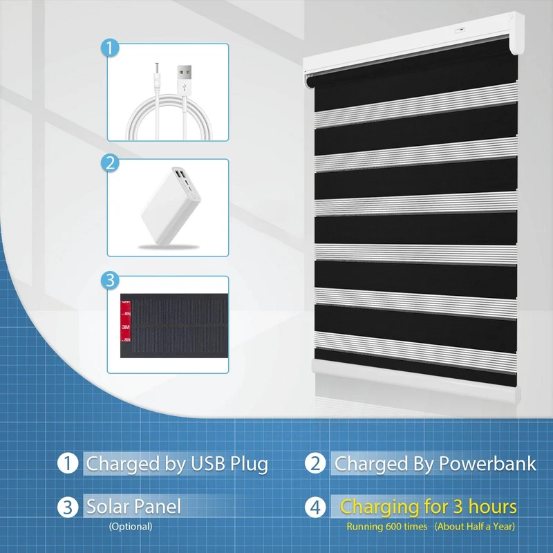 Motorized | Light Filtering | Rechargeable | Zebra Shades | Customizable