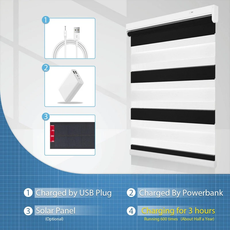 Motorized | Light Filtering | Rechargeable | Zebra Shades | Customizable