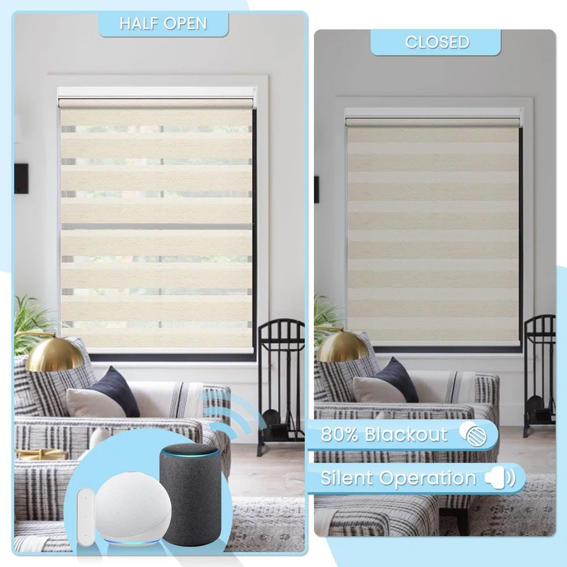 Motorized | Light Filtering | Rechargeable | Zebra Shades | Customizable