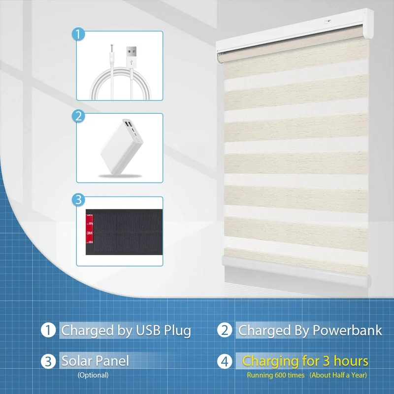 Motorized | Light Filtering | Rechargeable | Zebra Shades | Customizable