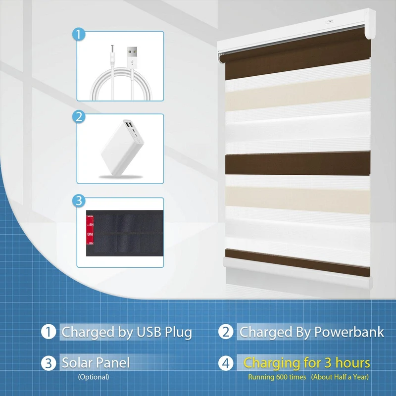 Motorized | Light Filtering | Rechargeable | Zebra Shades | Customizable