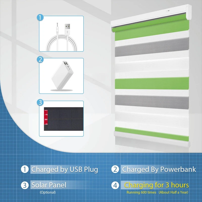 Motorized | Light Filtering | Rechargeable | Zebra Shades | Customizable