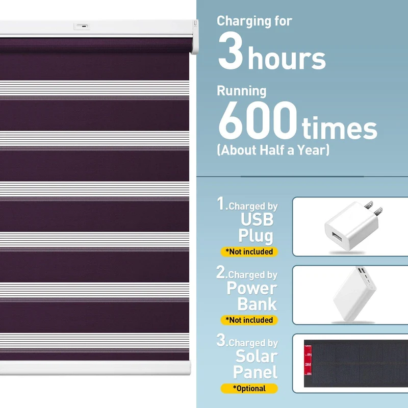 Motorized | Light Filtering | Rechargeable | Zebra Shades | Customizable