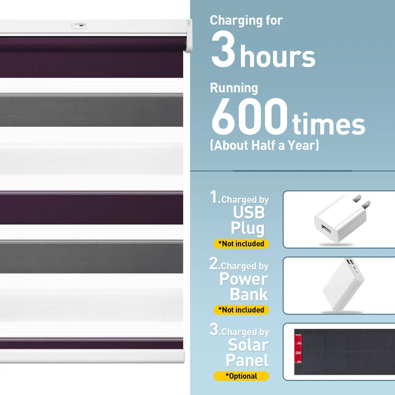 Motorized | Light Filtering | Rechargeable | Zebra Shades | Customizable