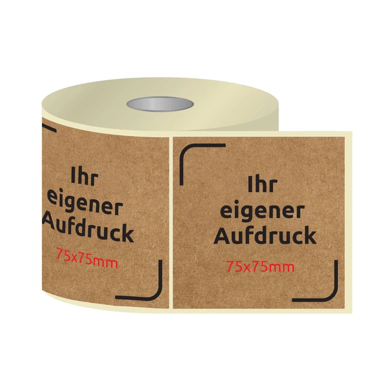 Thermotransfer-Etiketten, Aufkleber mit Aufdruck KRAFT 75 x 75 mm QUADRAT (verschiedene Ausführungen)
