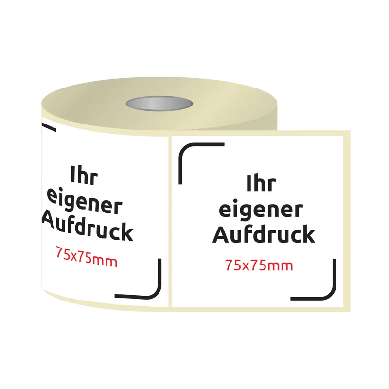 Etiketten, Aufkleber mit Aufdruck 75 x 75 mm QUADRAT (verschiedene Ausführungen)