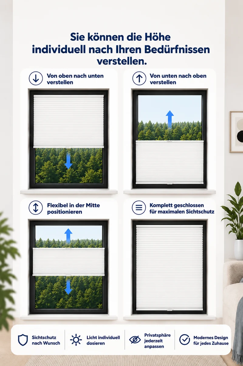 Klemmfix Plissee "FLORIDA" einzigartiges Design mit bezauberndem Lichteffekt