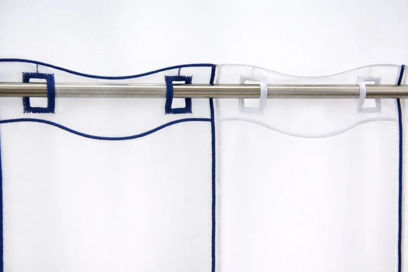 Scheibengardine Anker bestickt blau weiß Höhe 45cm versch. Breiten