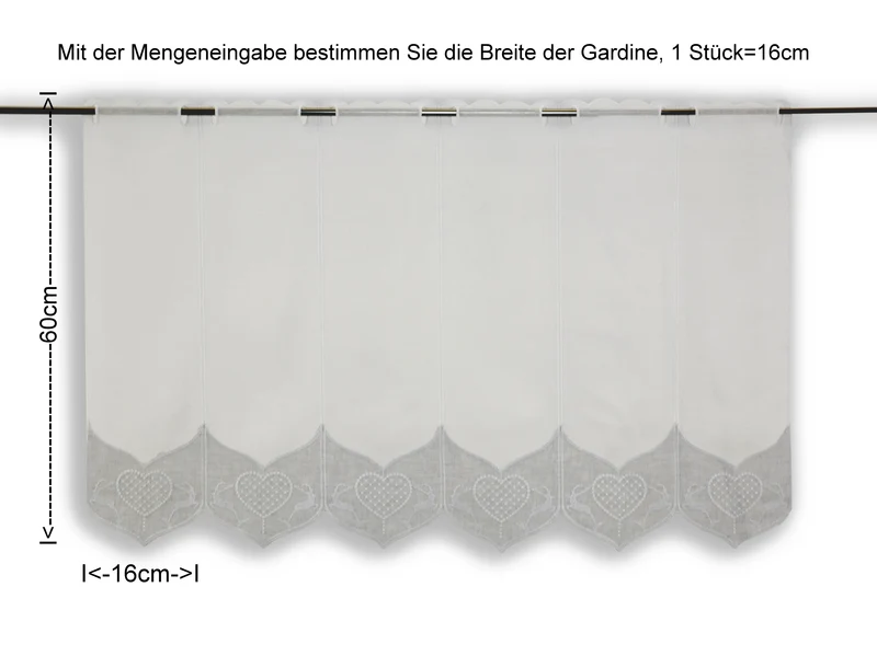 Scheibengardine Hirsch Herz Landhaus Höhe 60cm versch. Breiten