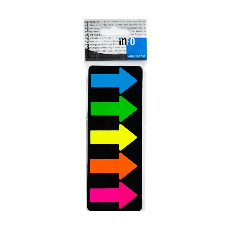 Memo Haftstreifen – große Pfeilform, 25×45 mm, 5 Fluofarben à 25 Blatt (insgesamt 125 Stück)