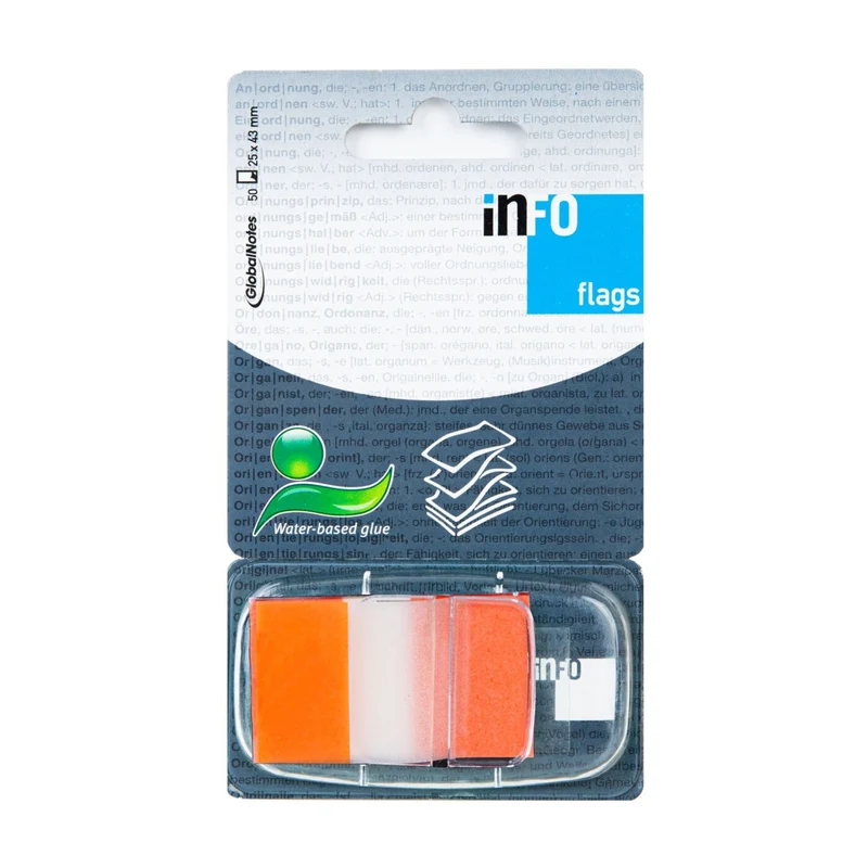 INFO FLAGS selbstklebende Markierungsstreifen im Spender 25×43 mm / 50 Blätter, orange, transaparent