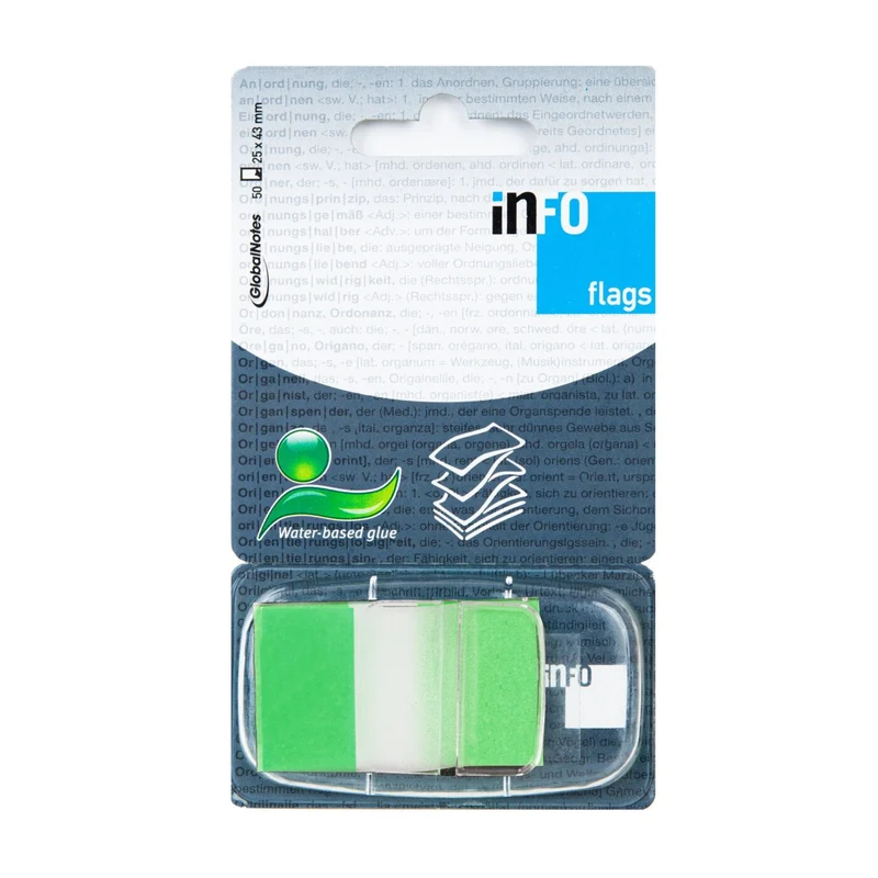 INFO FLAGS selbstklebende Markierungsstreifen im Spender 25×43 mm / 50 Blätter, grün transparent