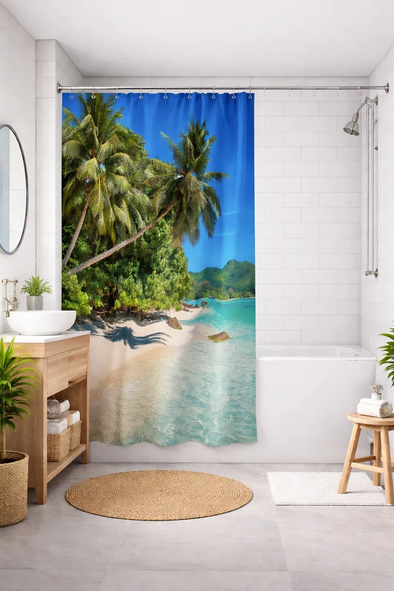 Textil-Duschvorhang Strand Palme Meer BxH 180x200cm