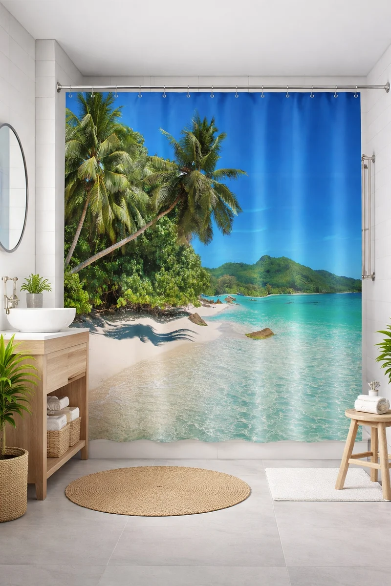 Textil-Duschvorhang Strand Palme Meer BxH 180x200cm
