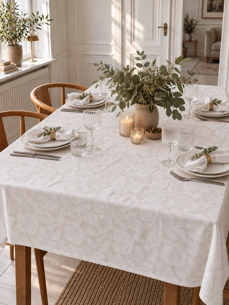 Tischdecke JACQUARD flower - Weiß