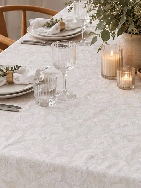 Tischdecke JACQUARD flower - Weiß